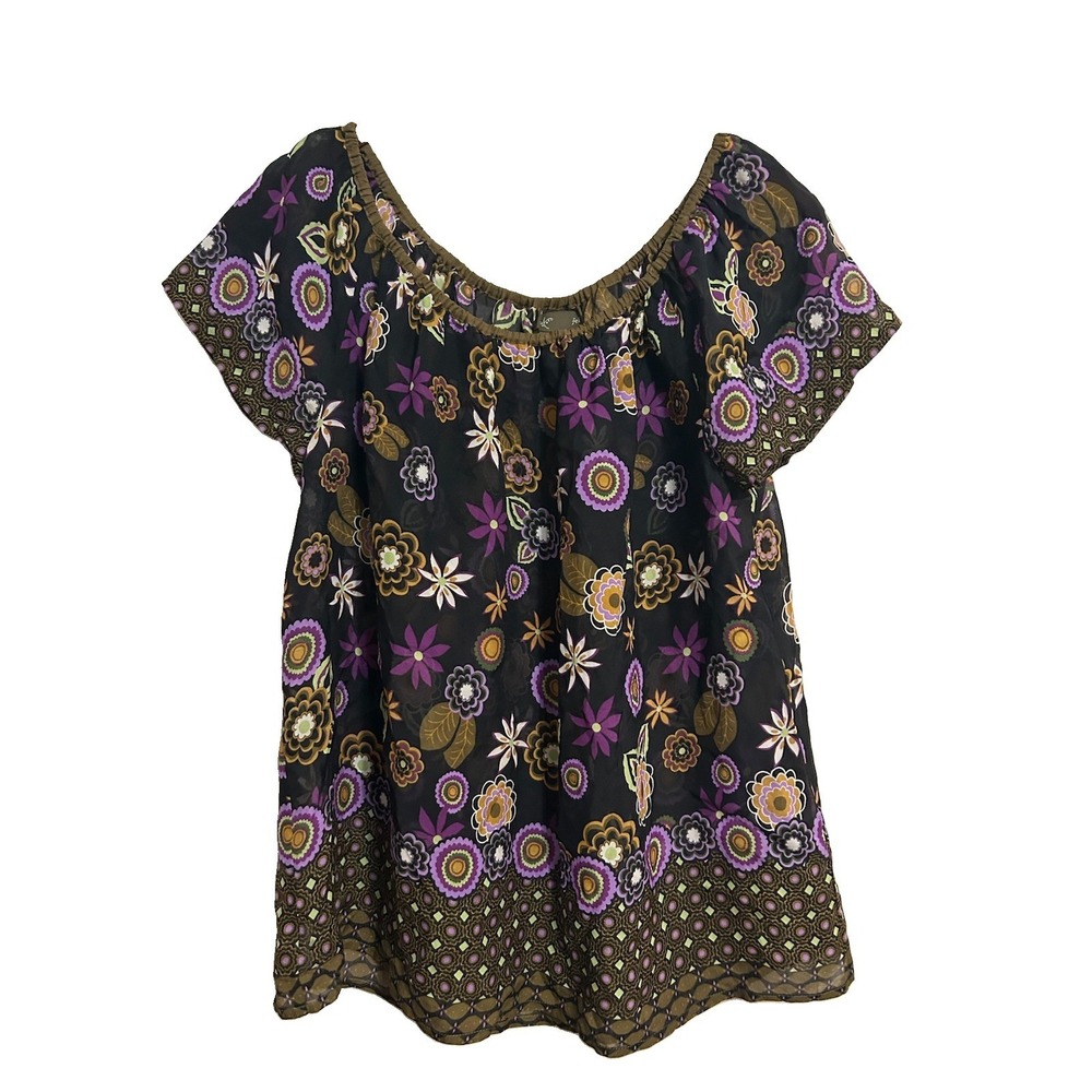 Anthropologie Fei 100% Silk Top Sheer Floral Print Whimsical